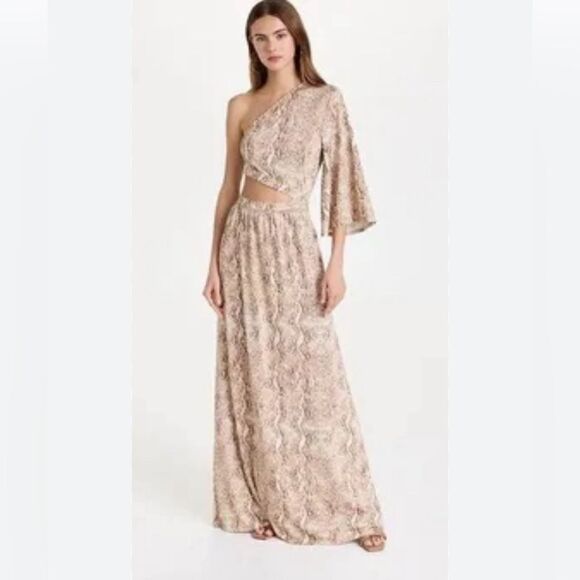 475.00 NWOT L’Agence Fontana One Shoulder Snakeskin Cut-out Maxi Dress Small - Picture 1 of 3